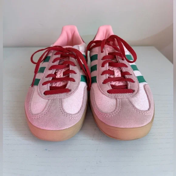 Adidas Pink Sneakers with Green Stripes - Picture 3 of 6